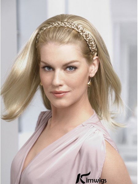 Shoulder Length Straight Blonde Ideal Synthetic Half Wigs