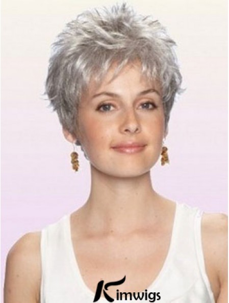 Cheap Grey Wigs With Capless Synthetic Cropped Length