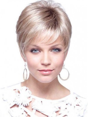 Blonde Cropped Straight Boycuts Capless Modern Ladies Wigs