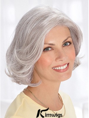 Grey Short Wig Remy Real Wavy Style Chin Length With Capless