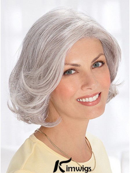 Grey Short Wig Remy Real Wavy Style Chin Length With Capless