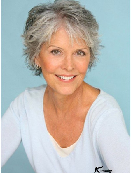 Short Grey Real Hair Wigs Short Length Straight Style Grey Cut