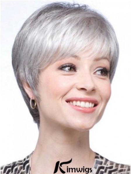 Short Wigs UK Straight Style With Capless Grey Cut