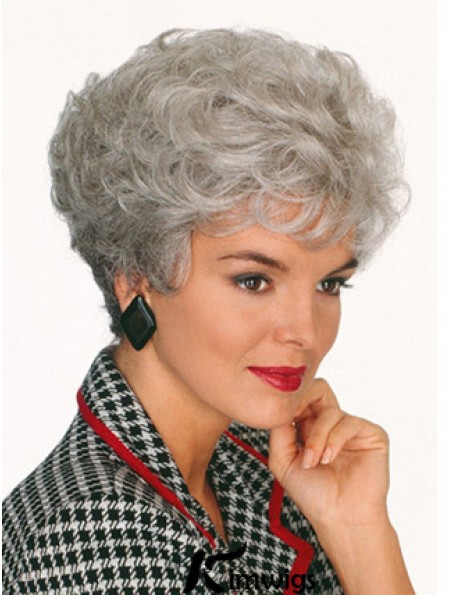 Professional Wigs With Capless Curly Style Short Length Grey Cut