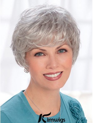 Lace Front Wigs Real Hair Short Length Wavy Style Grey Cut