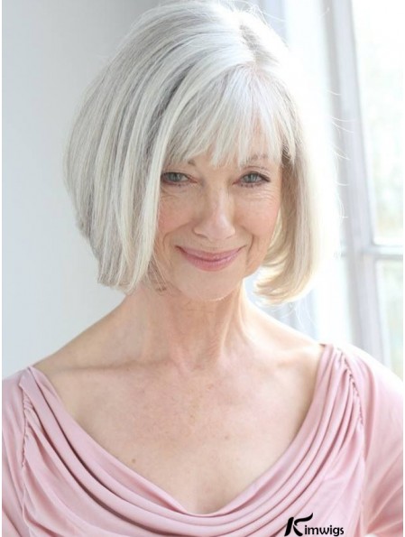 Real Hair Wigs With Remy Capless Grey Cut Chin Length