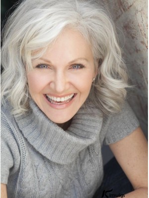 Grey Wigs Chin Length With Capless Wavy Style