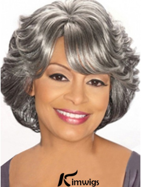 Capless Chin Length Grey Wavy Cheap Synthetic Wigs