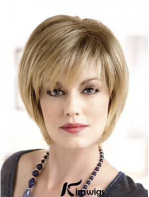 Lace Front Straight Layered Short 8 inch Top Real Hair Wigs