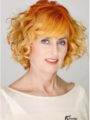 Fabulous Copper Chin Length Curly With Bangs 12 inch Real Hair Wigs