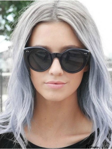 Discount Long Straight 18 inch Synthetic Grey Wigs
