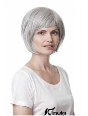 Synthetic Soft Chin Length Straight Grey Wigs