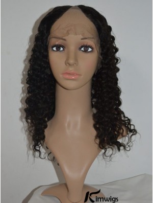 Modern Black Shoulder Length Curly U Part Wig 