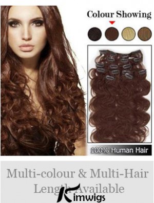 High Quality Auburn Wavy Remy Real Hair Clip In Hair Extensions