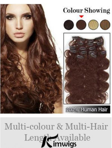 High Quality Auburn Wavy Remy Real Hair Clip In Hair Extensions