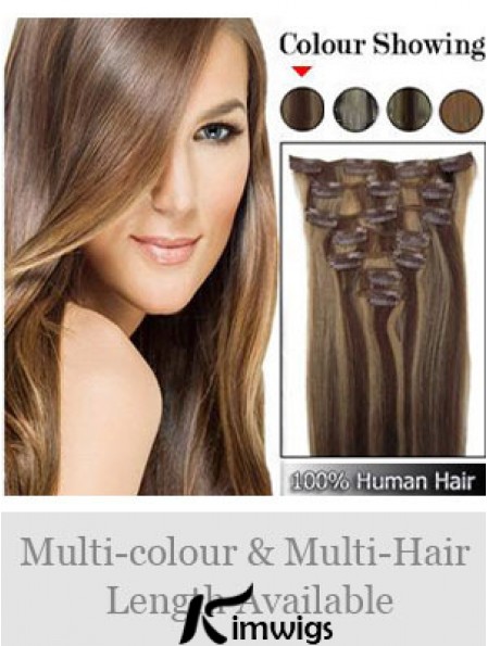 Beautiful Brown Straight Remy Real Hair Clip In Hair Extensions