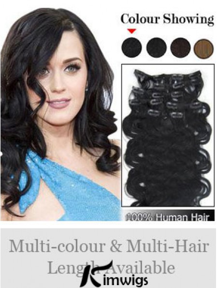 Online Black Wavy Remy Real Hair Clip In Hair Extensions