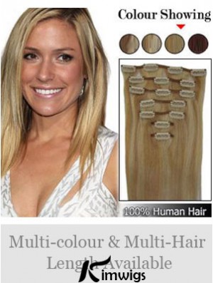 Durable Blonde Straight Remy Real Hair Clip In Hair Extensions