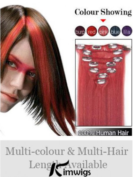 Comfortable Red Straight Remy Real Hair Clip In Hair Extensions