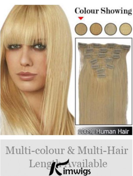Trendy Blonde Straight Remy Real Hair Clip In Hair Extensions