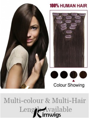 Clip In Real Hair Extensions Full Head Brown Color Straight Style