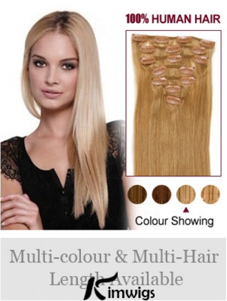 Top Blonde Straight Remy Real Hair Clip In Hair Extensions