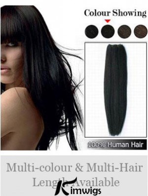 Straight Remy Real Hair Black Comfortable Weft Extensions