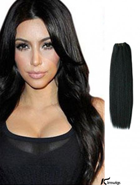 Straight Remy Real Hair Black Trendy Weft Extensions
