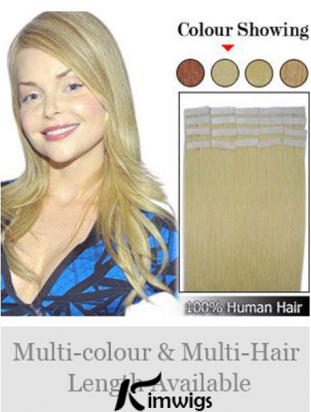 Blonde Straight Fashionable Remy Real Hair Tape In Hair Extensions