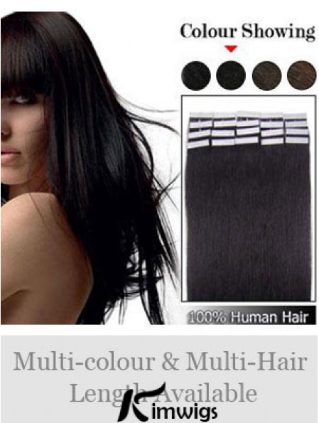 Black Straight Soft Remy Real Hair Tape In Hair Extensions