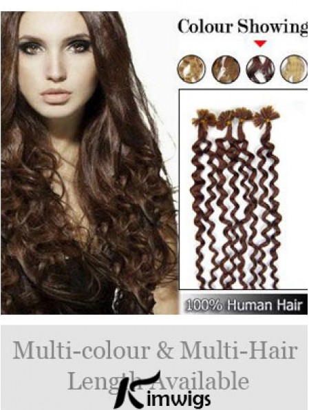 Auburn Curly Durable Nail/U Tip Hair Extensions