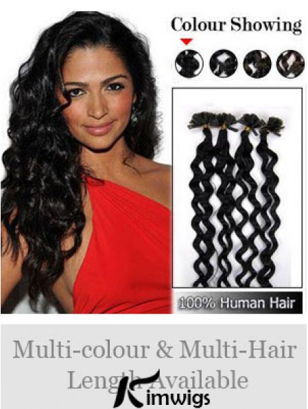 Black Curly New Nail/U Tip Hair Extensions