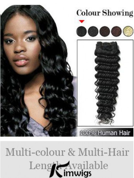 Wavy Remy Real Hair Black Designed Weft Extensions