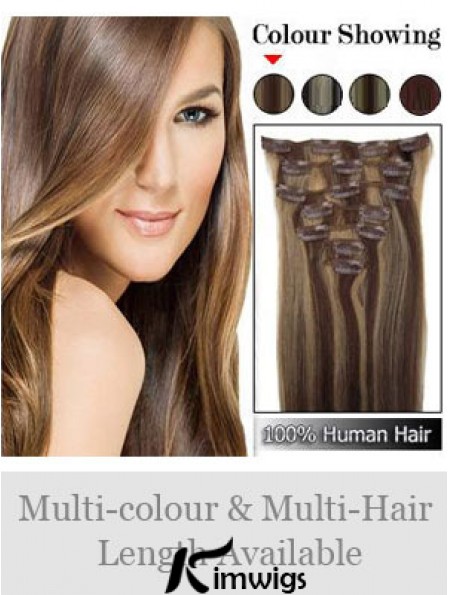 Beautiful Brown Straight Remy Real Hair Clip In Hair Extensions