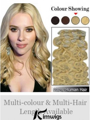 Designed Blonde Wavy Remy Real Hair Clip In Hair Extensions