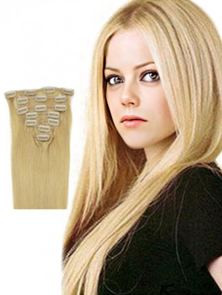 Clip In Hair Extensions Blonde Color Straight Style With Remy