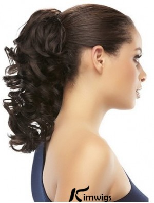 Clip On Ponytail Brown Color Curly Style With Synthetic