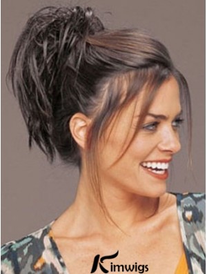 Clip On Hairpieces Short Hair With Synthetic Brown Color Straight Style