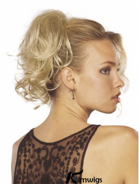 Cheap Clip In Hairpieces With Synthetic Blonde Color Wavy Style