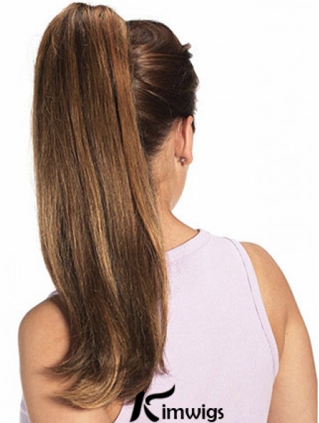 Real Hair Ponytail Long Length Straight Style Auburn Color